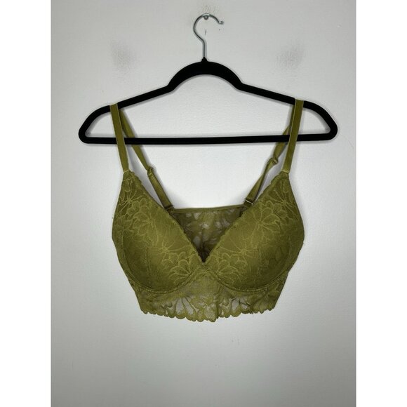 Pink Victoria's Secret Bralette Women's Green Lace Padded Bra Size Large - Picture 1 of 7